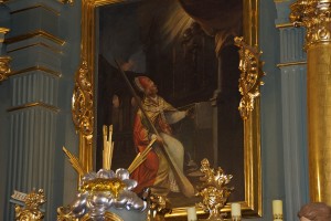 Św. Wojciech na obrazie w ołtarzu głównym kościoła w Gawłuszowicach